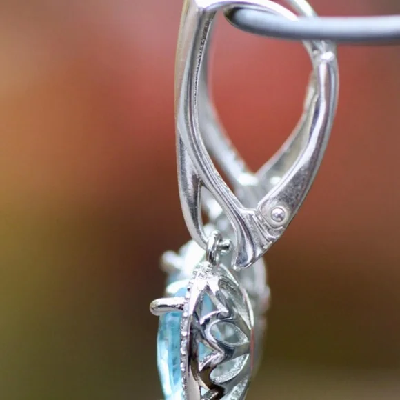 New Sky Blue Topaz Earrings Sterling Silver , December Birthstone - Picture 5 of 10